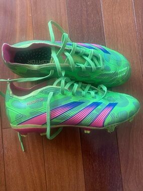 Adidas Predator Vibrant Green Soccer Cleats with Pink & Blue Accents